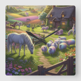 Enchanted pastures wall clock vierkante klok