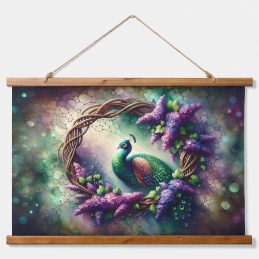 Enchanted Peacock Floral Wreath Hangend Wandkleed (Voorkant)