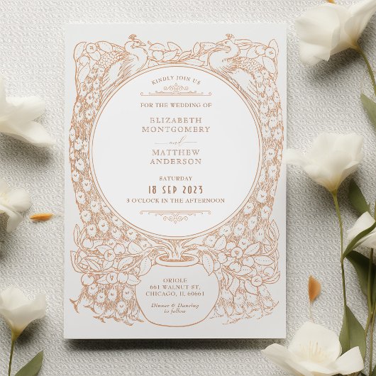 Enchanted Peacock Outline bruiloft uitnodiging