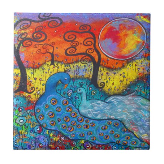 Enchanted Peacocks Art Tile Tegeltje (Voorkant)