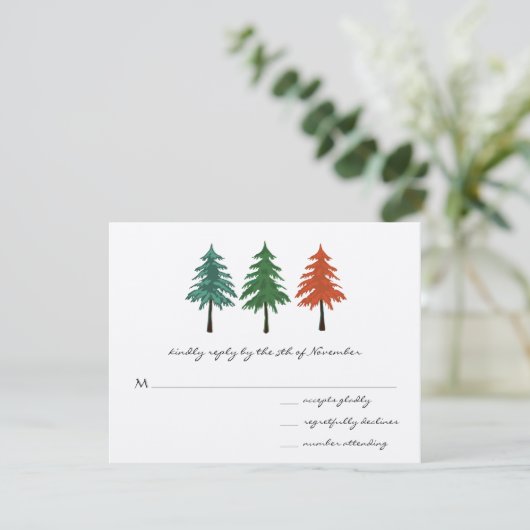 Enchanted Pine Tree Forest Wedding RSVP Kaartje (Staand voorkant)