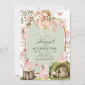 Enchanted Pink Fairy and Unicorns Forest Birthday Kaart (Voorkant)