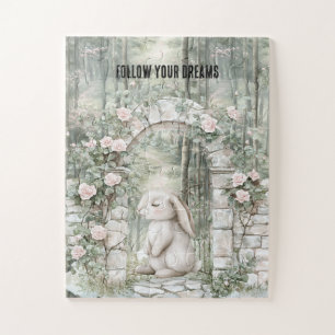 Enchanted Pink Floral Garden Bunny Legpuzzel