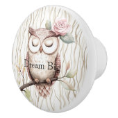 Enchanted Pink Flower Owl Keramische Knop (Rechts)