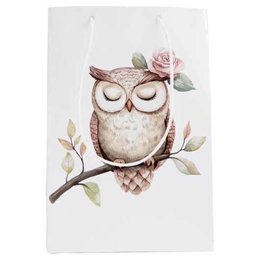 Enchanted Pink Flower Uil Verjaardag Medium Cadeauzakje (Voorkant)