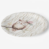 Enchanted Pink Flower Uil Verjaardag Papieren Bordje (Gekanteld)