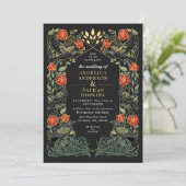 Enchanted Raven Roses Gothic Wedding Kaart (Staand voorkant)