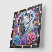 Enchanted Roos Wolf Vierkante Klok (Hoek)