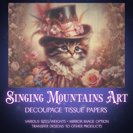 Enchanted Roses and Victorian Cat Decoupage Tissuepapier