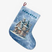 Enchanted Snowy Castle Personalized Stocking  Grote Kerstsok (Voorkant (Hangend))