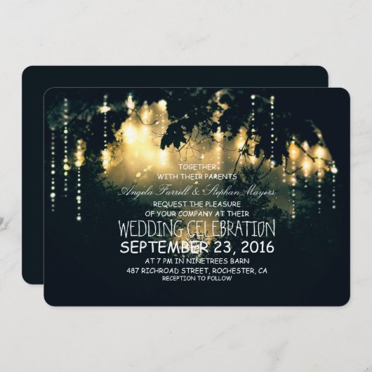 Enchanted string licht bomen bruiloft uitnodiginge kaart (Voorkant / Achterkant)
