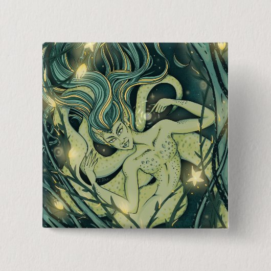Enchanted Teal Siren Square Button (Voorkant)