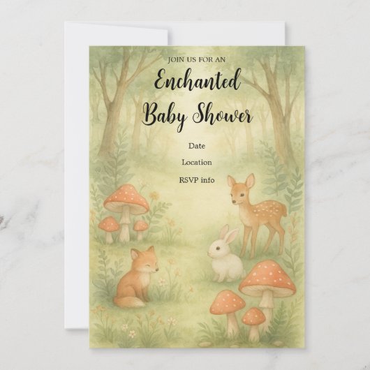 Enchanted Toadstool Forest Baby shower Invitation Kaart (Voorkant)