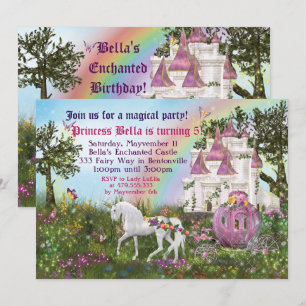 Enchanted Unicorn Castle Princess Party Invitation Kaart