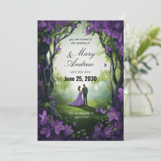 Enchanted Violet Garden Wedding Invitation Kaart