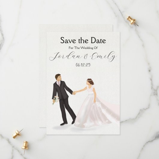 Enchanted Wedding Illustrated Couple Save The Date (Voorkant / Achterkant in situ)