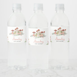 Enchanted Wildflower Mushroom Baby shower Waterfles Etiket