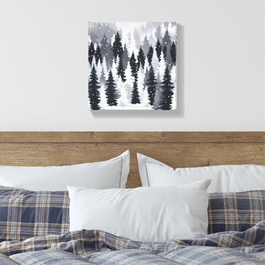 Enchanted Winter Forest: een sereen sneeuwlandscha Canvas Afdruk (Insitu (Slaapkamer))
