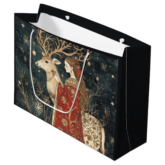 Enchanted Winter: Het meisje en het hert Groot Cadeauzakje (Voorkant Gekanteld)