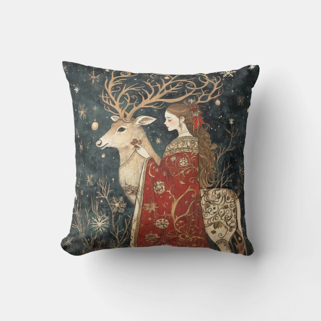 Enchanted Winter: Het meisje en het hert Kussen (Voorkant)