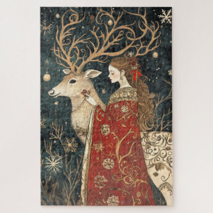 Enchanted Winter: Het meisje en het hert Legpuzzel