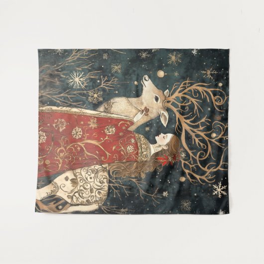 Enchanted Winter: Het meisje en het hert Wandkleed (Voorkant (horizontaal))