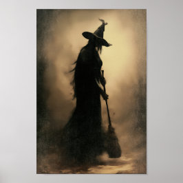 Enchanted Witch - Donker silhouet in mistig bos Poster