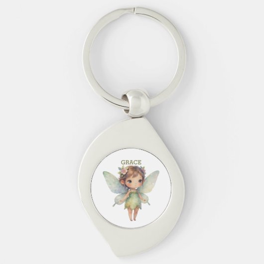 Enchanted Woodland Fairy: pastel green Sprite Sleutelhanger (Voorkant)
