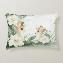Enchanted Woodland Fawns in een bloemenparadijs Accent Kussen