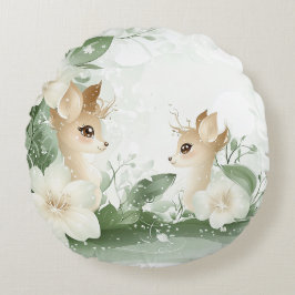 Enchanted Woodland Fawns in een bloemenparadijs Rond Kussen