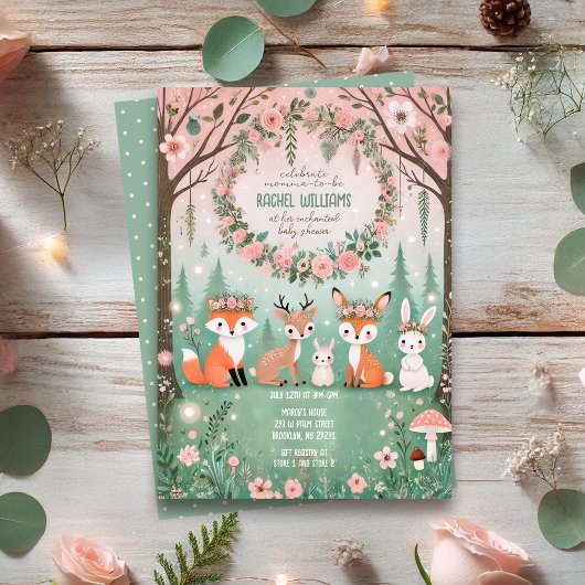 Enchanted Woodland Forest Creatures Baby shower Kaart