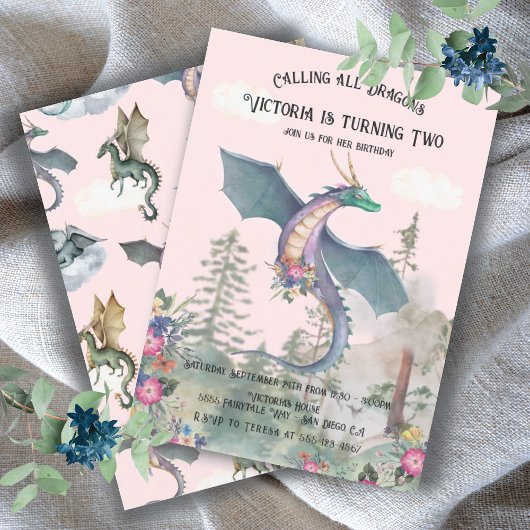 Enchanted Woodland Forest Dragon Birthday Invitati Kaart
