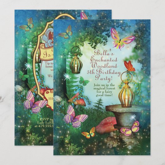 Enchanted Woodland Forest Party Invitation Kaart (Voorkant / Achterkant)