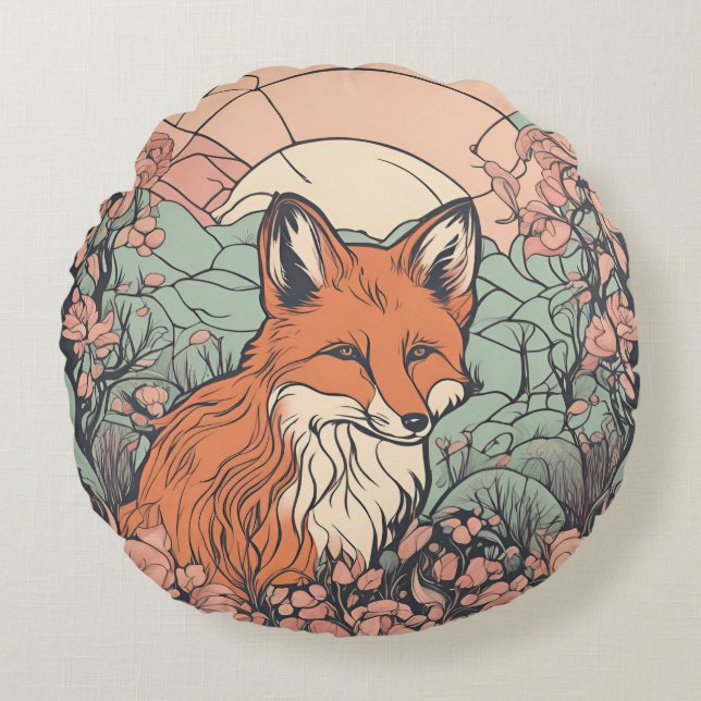 Enchanted Woodland Fox D9 Rond Kussen (Voorkant)