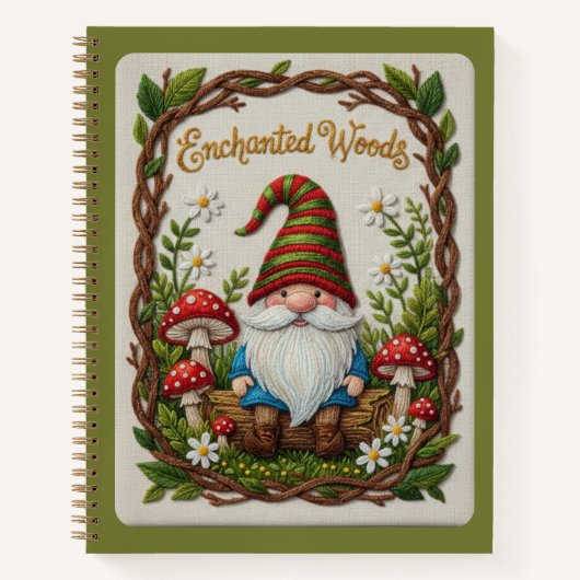 Enchanted Woods Embroidered Forest Gnome Journal (Devant)