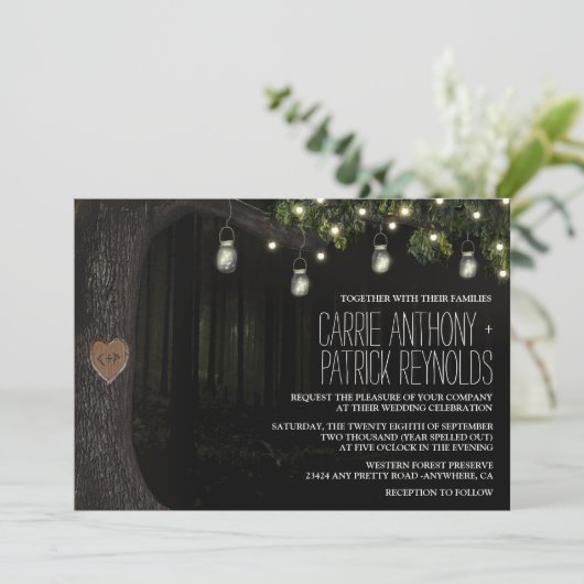 Enchantée Mason Jar Oak Tree Mariage Invitations (Debout devant)