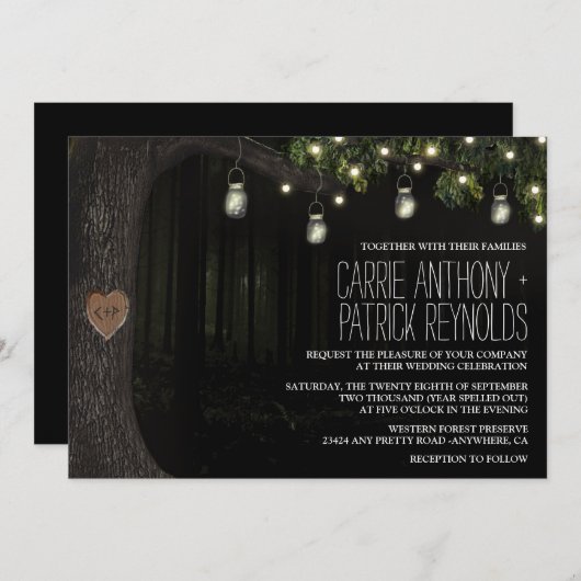 Enchantée Mason Jar Oak Tree Mariage Invitations (Devant / Derrière)