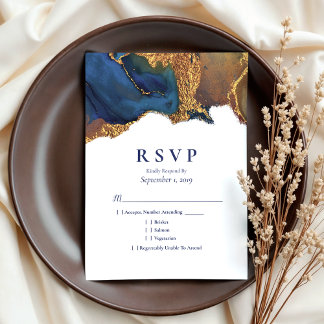 Enchanter Abstrait Blue Gold Wedding RSVP