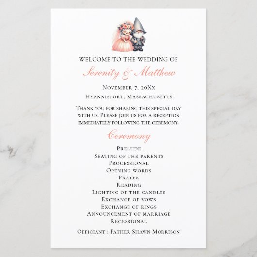Enchanter Gnome Rustic Woodland Wedding Programme (Devant)