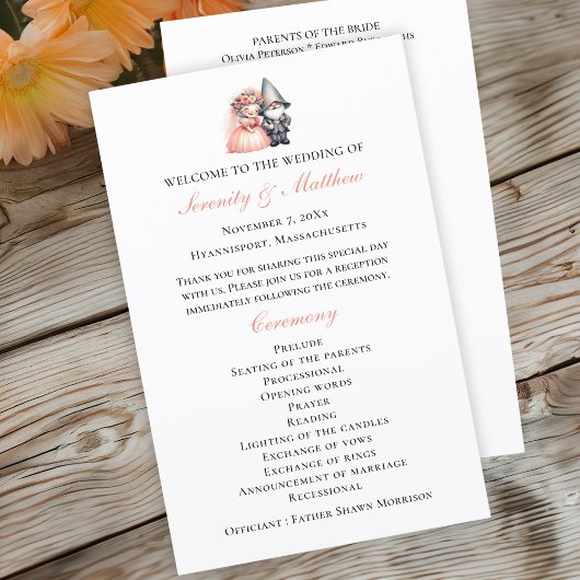 Enchanter Gnome Rustic Woodland Wedding Programme