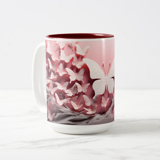 Enchanter Sip : Mug Pastel Rose Papillon 3D (Devant gauche)