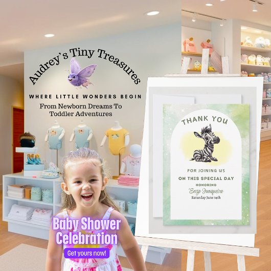 Enchanter Zebra Baby shower Carte de remerciements