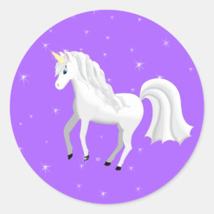 Enchanterende Unicorn op Paarse achtergrond en ste Ronde Sticker
