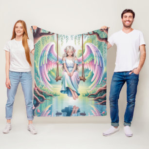 Enchanting Angel Girl op een schommel Fleece Deken