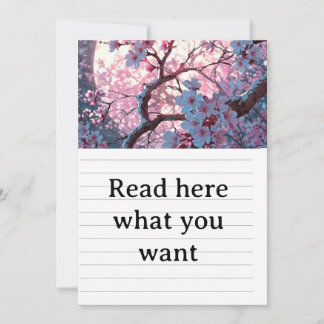 Enchanting Cherry Blossom & Full Moon Wedding Invi Kaart