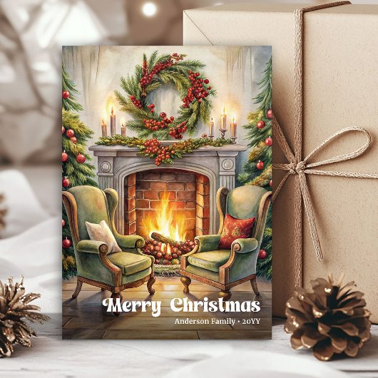 Enchanting classic festive scene with pine wreath feestdagenkaart