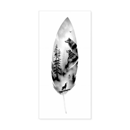 Enchanting Feather with Wolves Artwork Rubberstempel (Afrduk)
