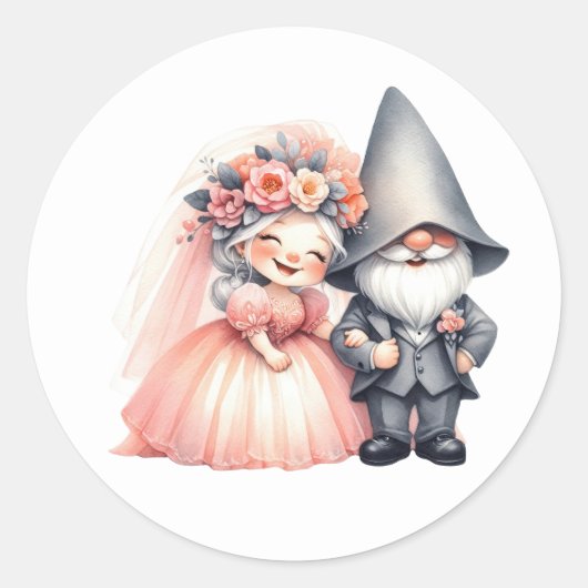 Enchanting Garden Gnome Romantisch Sprookjeshuweli Ronde Sticker (Voorkant)