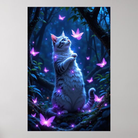 Enchanting kitten in a magical forest with glowing poster (Voorkant)