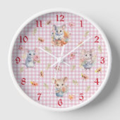 Enchanting Mice on Pink Gingham Check Wall Clock (Voorkant)